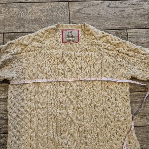 NEXT Cream Wool Blend Cable Knit Bobble Sweater Tunic Dress Large Cottagecore - Picture 4 of 9